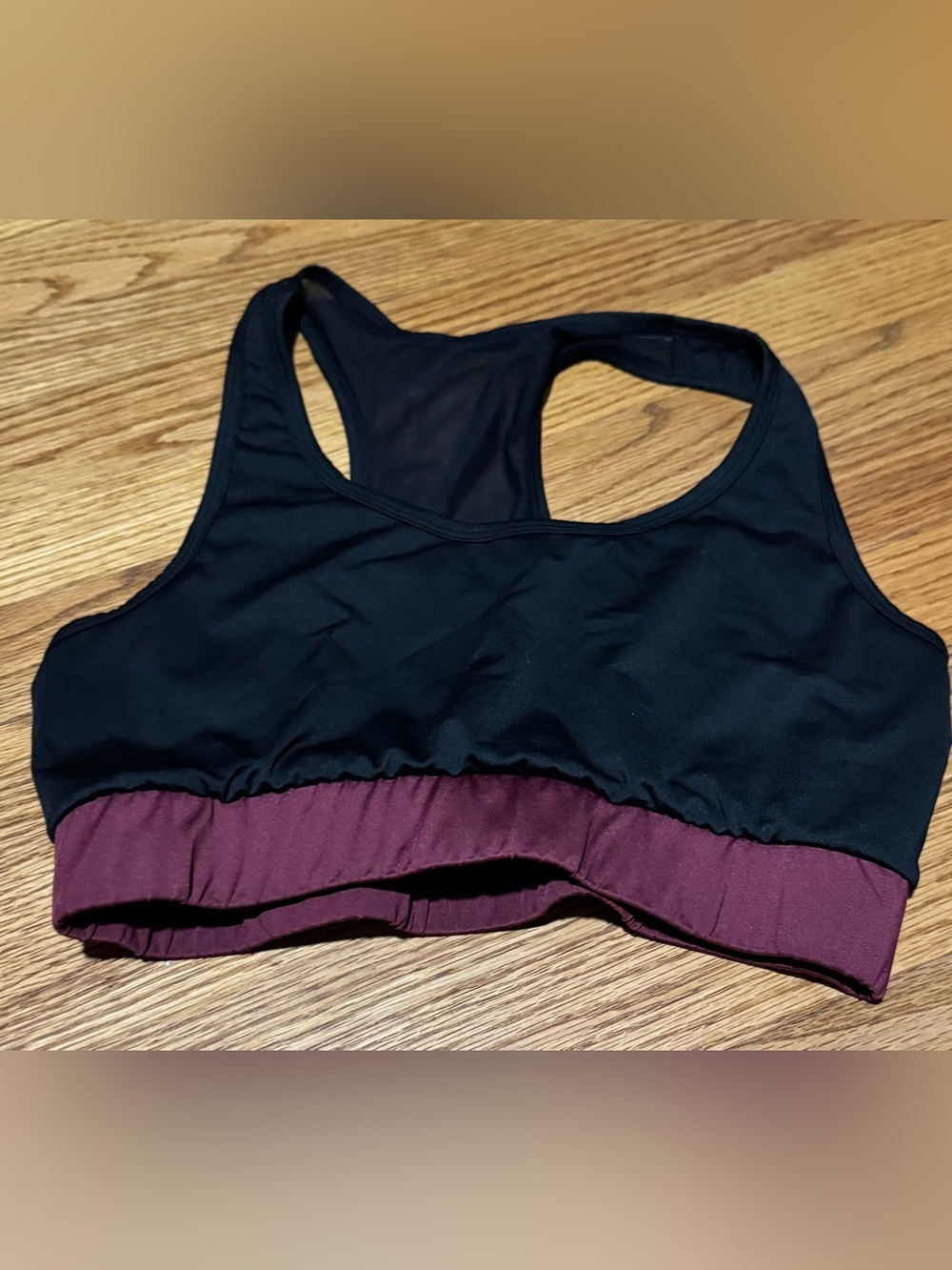 SHEIN Black Racerback Sports Bra with Burgundy Band